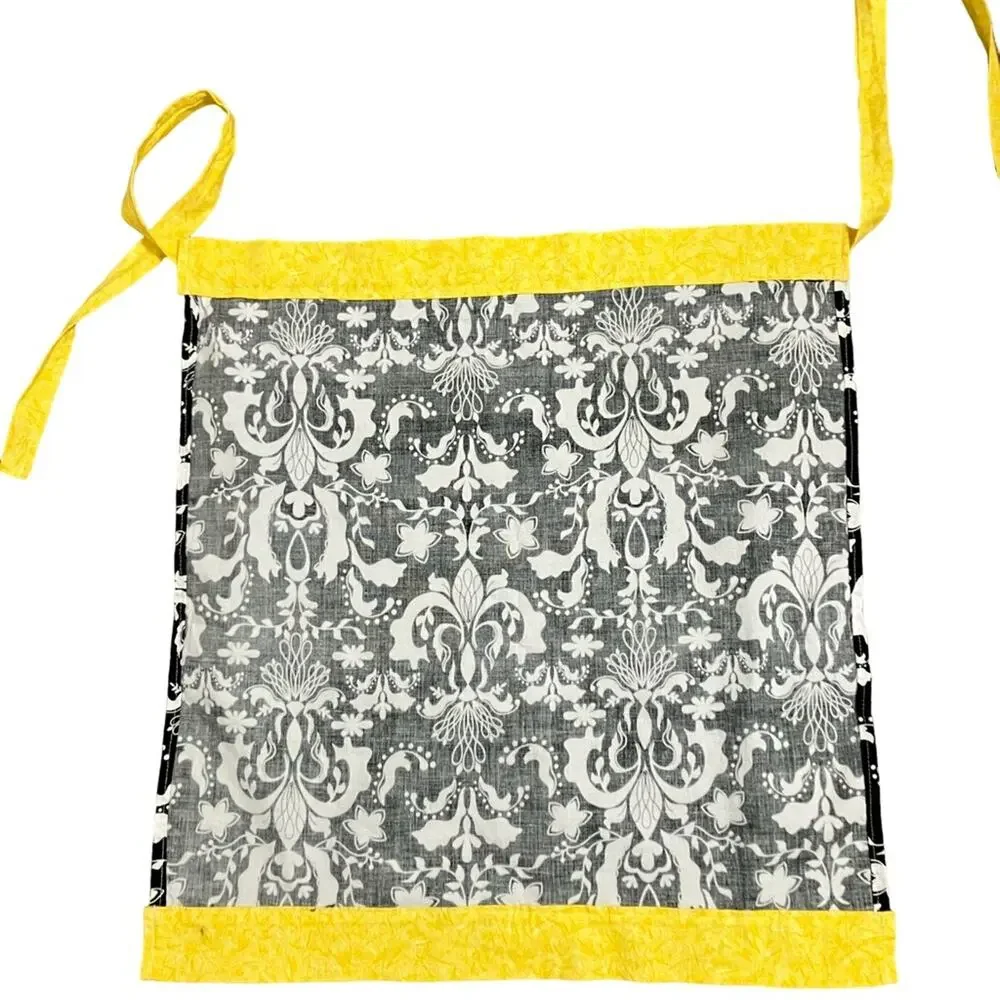 Hand Crafted Black, and White Floral Apron with Yellow Accents OSFM